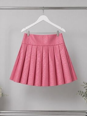 Alice + Olivia Pink Croc-Embossed Pleated Skater Skirt